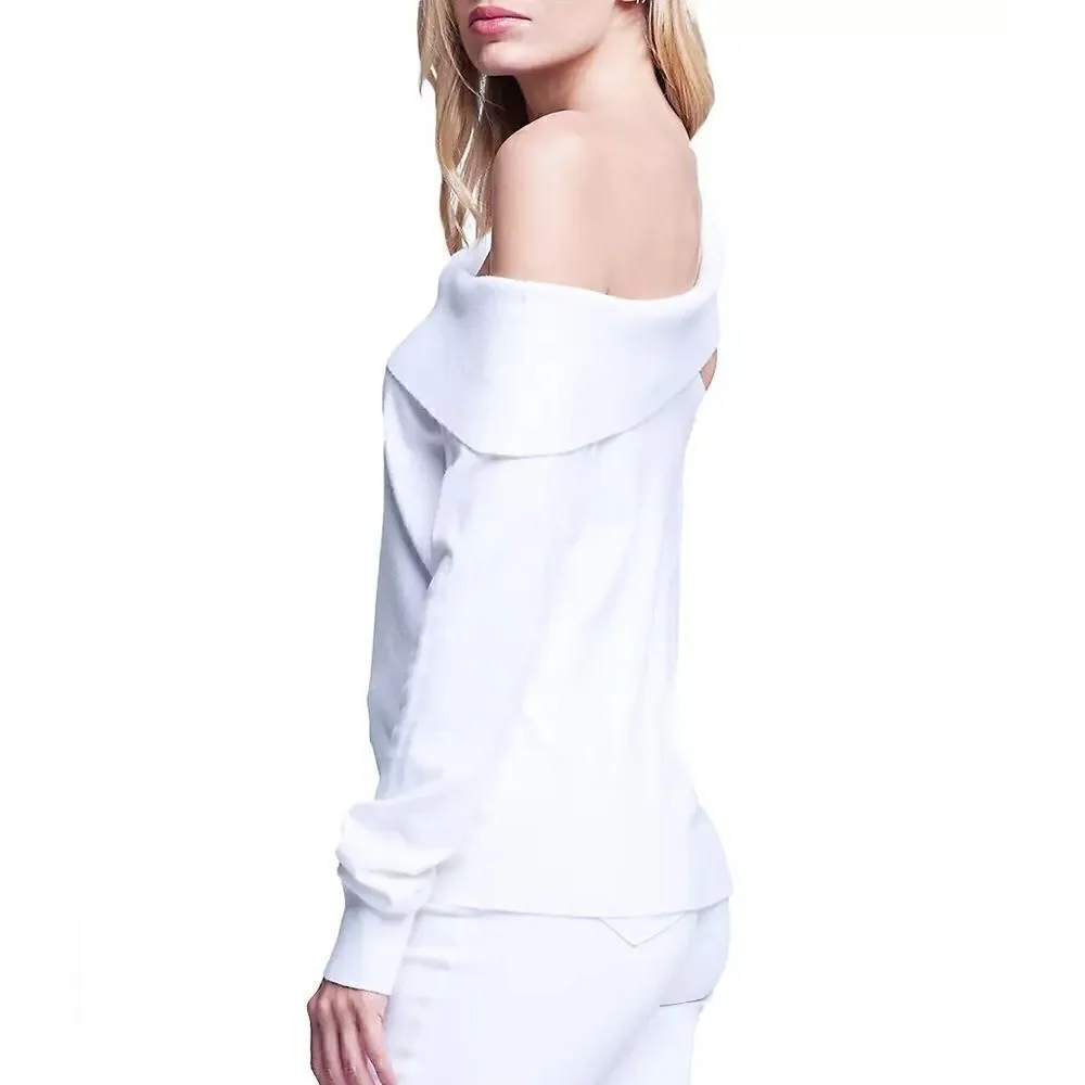 L'AGENCE NWT Minnie Asymmetric Off-The-Shoulder Knit Sweater White Size Large